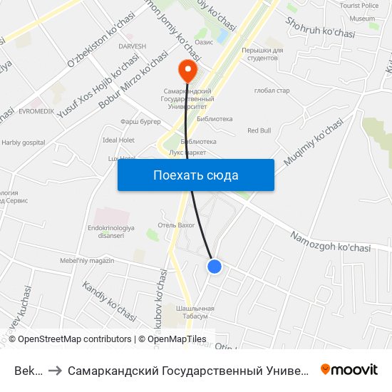 Bekat to Самаркандский Государственный Университет map