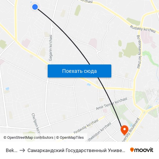 Bekat to Самаркандский Государственный Университет map