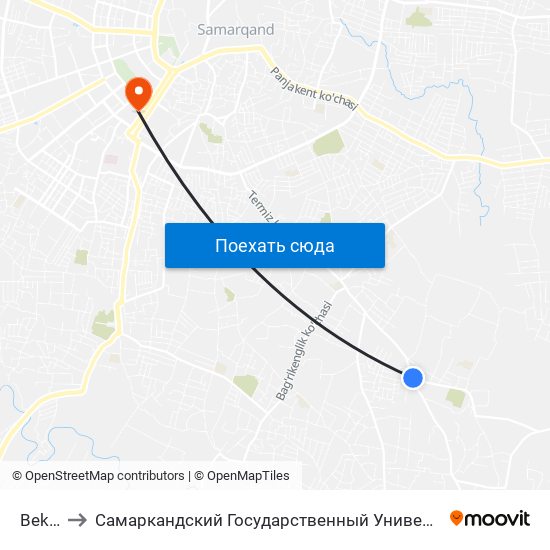 Bekat to Самаркандский Государственный Университет map