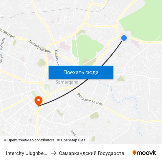 Intercity Ulughbek Bus Station to Самаркандский Государственный Университет map