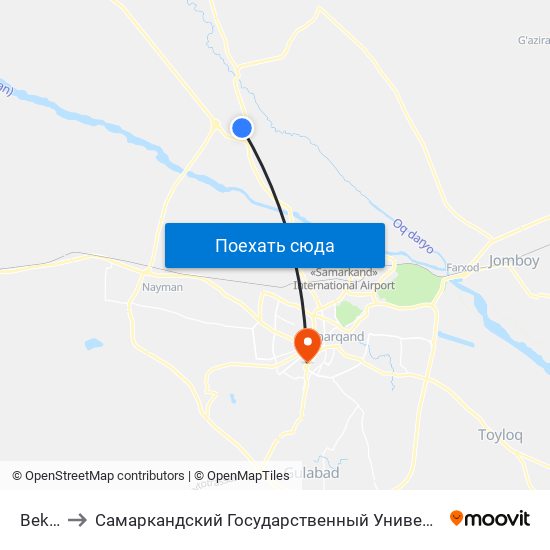 Bekat to Самаркандский Государственный Университет map