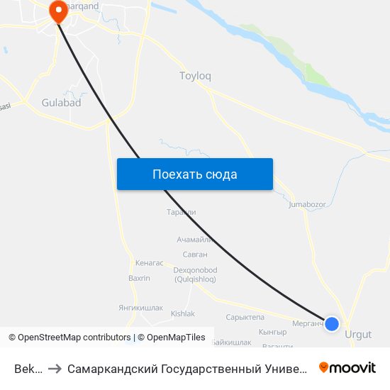 Bekat to Самаркандский Государственный Университет map