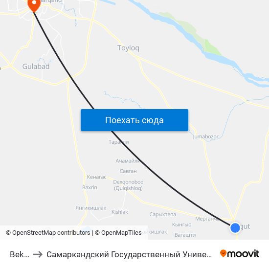 Bekat to Самаркандский Государственный Университет map