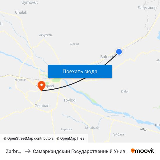 Zarbrdor to Самаркандский Государственный Университет map