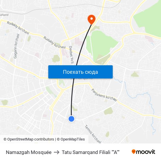 Namazgah Mosquée to Tatu Samarqand Filiali ""A"" map
