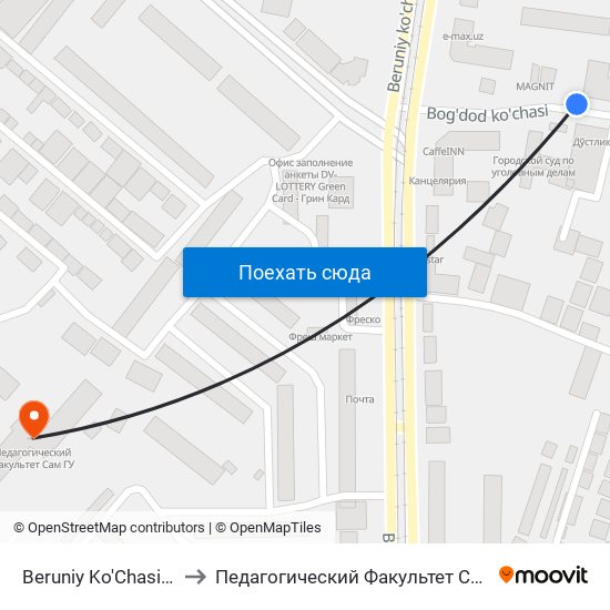 Beruniy Ko'Chasi, 71 to Педагогический Факультет Сам Гу map