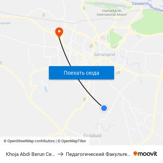 Khoja Abdi Berun Cemetery to Педагогический Факультет Сам Гу map