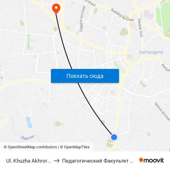 Ul. Khuzha Akhror Vali to Педагогический Факультет Сам Гу map