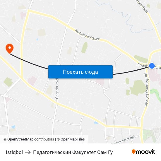 Istiqbol to Педагогический Факультет Сам Гу map