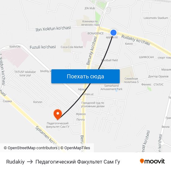 Rudakiy to Педагогический Факультет Сам Гу map