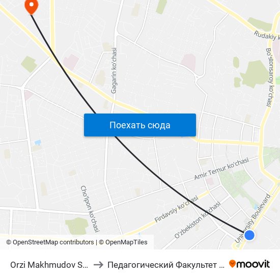 Orzi Makhmudov Str., 22 to Педагогический Факультет Сам Гу map