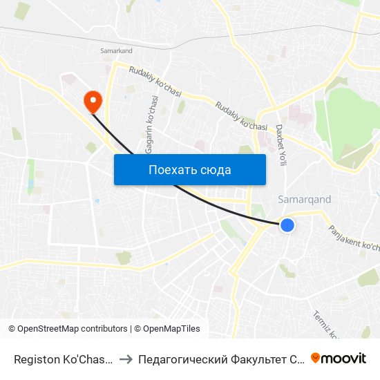 Registon Ko'Chasi, 38 to Педагогический Факультет Сам Гу map