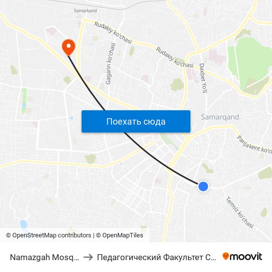 Namazgah Mosquée to Педагогический Факультет Сам Гу map