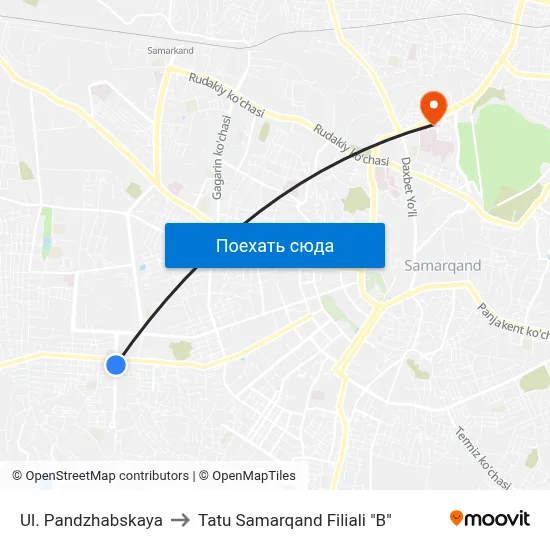 Ul. Pandzhabskaya to Tatu Samarqand Filiali "B" map