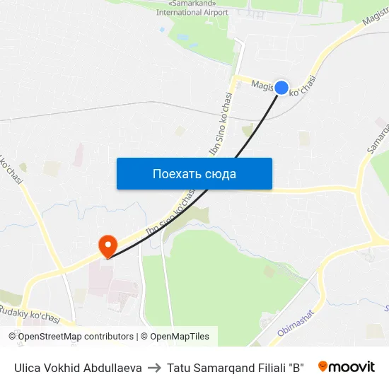 Ulica Vokhid Abdullaeva to Tatu Samarqand Filiali "B" map
