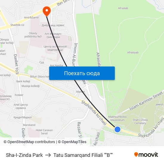 Sha-I-Zinda Park to Tatu Samarqand Filiali ""B"" map