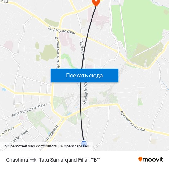 Chashma to Tatu Samarqand Filiali ""B"" map