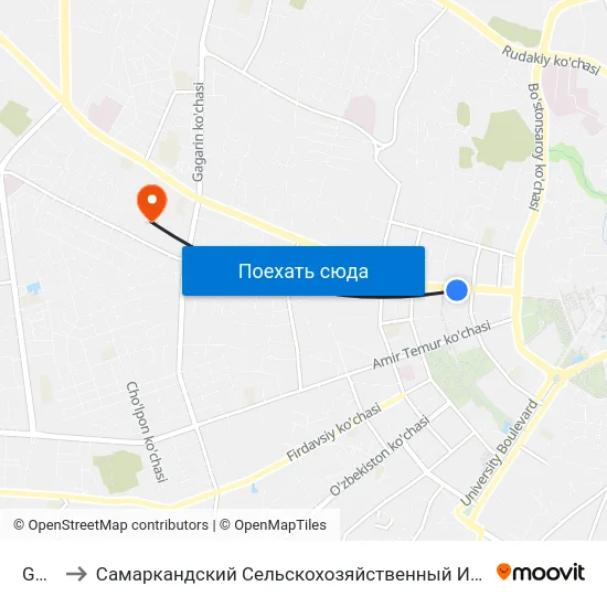 Gum to Самаркандский Сельскохозяйственный Институт map