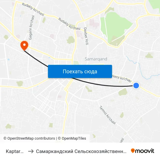 Kaptarxona to Самаркандский Сельскохозяйственный Институт map