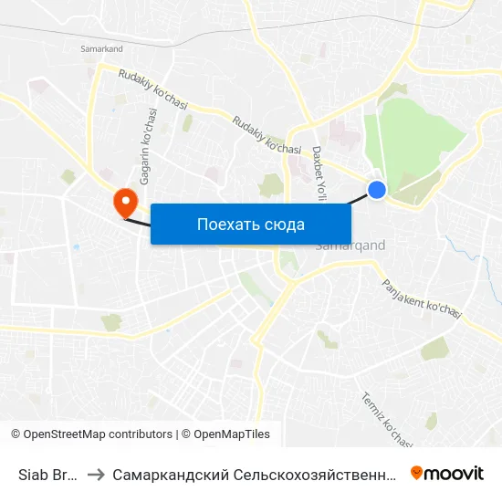Siab Bridge to Самаркандский Сельскохозяйственный Институт map