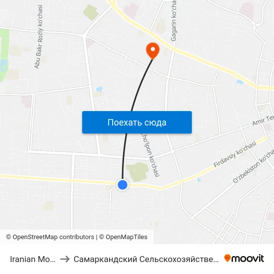 Iranian Mosquée to Самаркандский Сельскохозяйственный Институт map