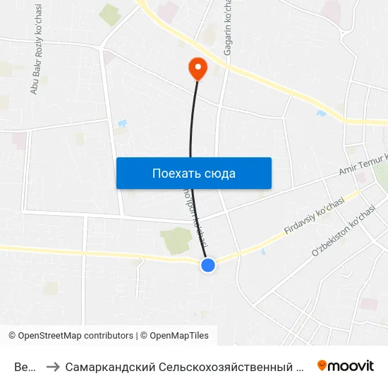 Bekat to Самаркандский Сельскохозяйственный Институт map