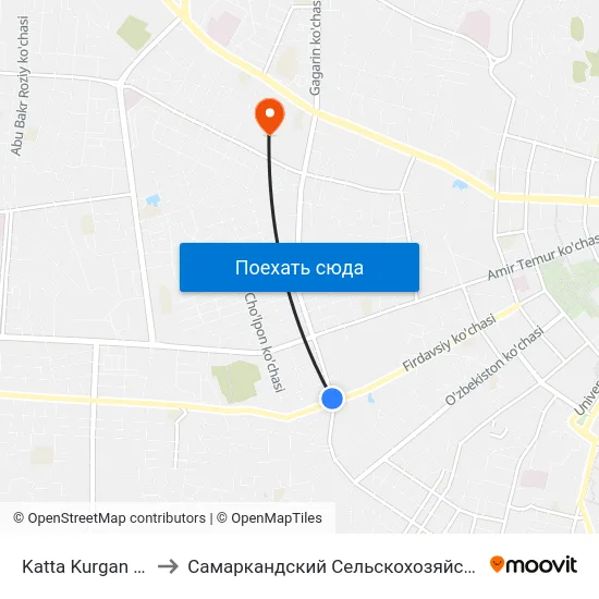 Katta Kurgan Street, 20 to Самаркандский Сельскохозяйственный Институт map