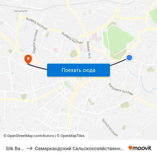 Silk Bazaar to Самаркандский Сельскохозяйственный Институт map