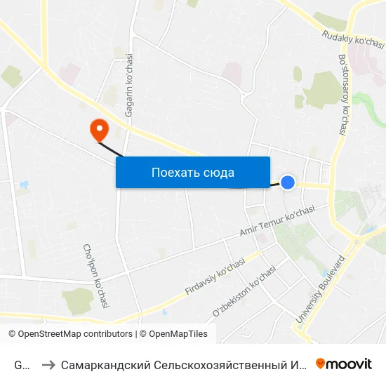 Gum to Самаркандский Сельскохозяйственный Институт map
