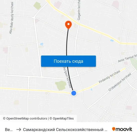 Bekat to Самаркандский Сельскохозяйственный Институт map