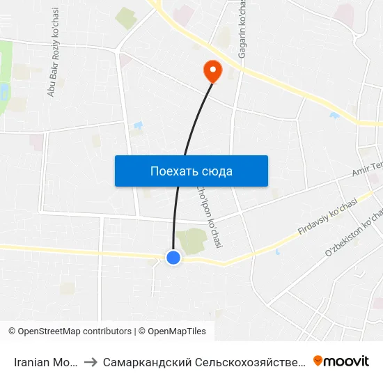 Iranian Mosquée to Самаркандский Сельскохозяйственный Институт map