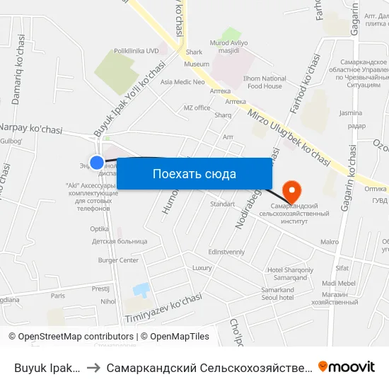 Buyuk Ipak Yuli, 4 to Самаркандский Сельскохозяйственный Институт map
