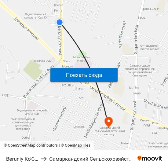 Beruniy Ko'Chasi, 89 to Самаркандский Сельскохозяйственный Институт map