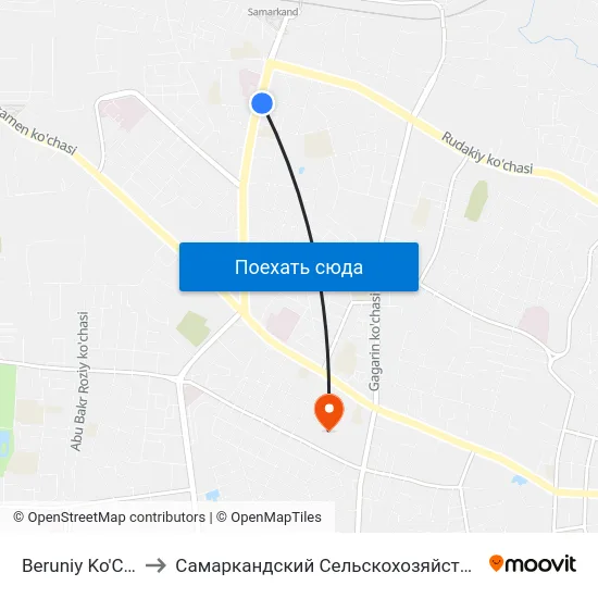 Beruniy Ko'Chasi, 31 to Самаркандский Сельскохозяйственный Институт map
