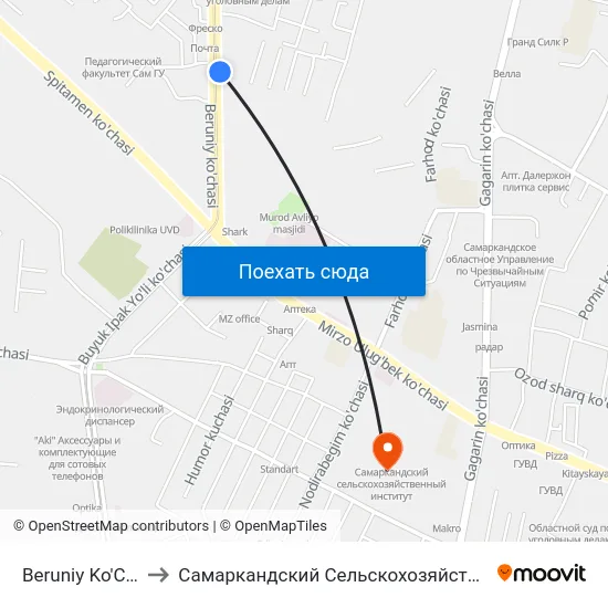 Beruniy Ko'Chasi, 89 to Самаркандский Сельскохозяйственный Институт map