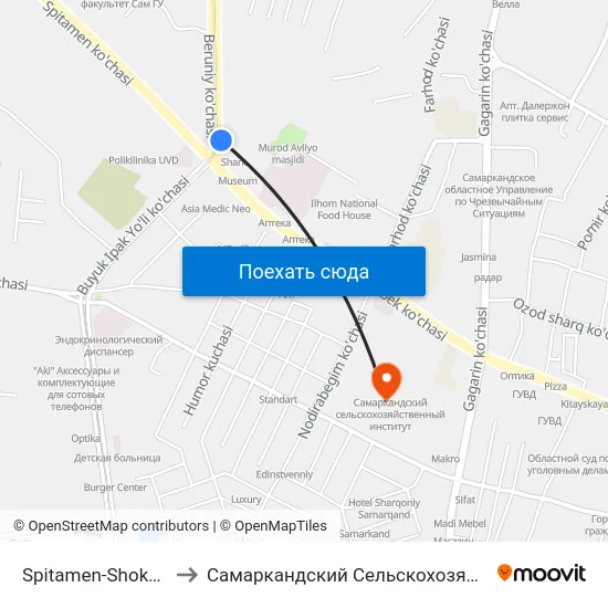 Spitamen-Shokh Ulitsa, 100 to Самаркандский Сельскохозяйственный Институт map