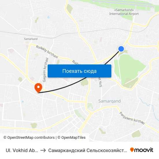 Ul. Vokhid Abdullaeva to Самаркандский Сельскохозяйственный Институт map