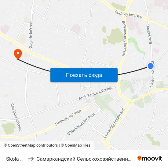 Skola Nº 6 to Самаркандский Сельскохозяйственный Институт map