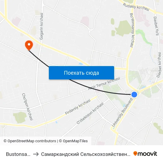 Bustonsaroy, 1 to Самаркандский Сельскохозяйственный Институт map