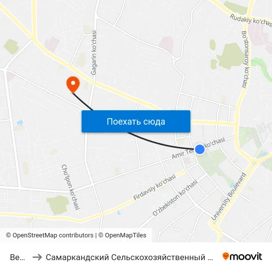 Bekat to Самаркандский Сельскохозяйственный Институт map