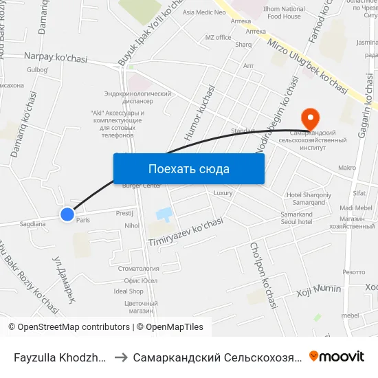Fayzulla Khodzhayev Street, 4 to Самаркандский Сельскохозяйственный Институт map
