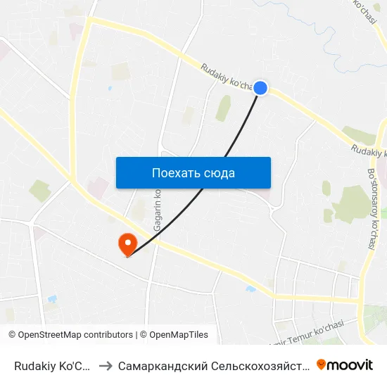 Rudakiy Ko'Chasi, 164 to Самаркандский Сельскохозяйственный Институт map