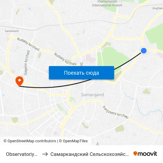 Observatoriya Ulugbek to Самаркандский Сельскохозяйственный Институт map