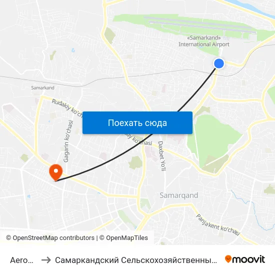 Aeroport to Самаркандский Сельскохозяйственный Институт map