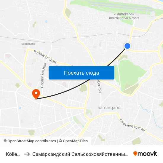 Kolledzh to Самаркандский Сельскохозяйственный Институт map
