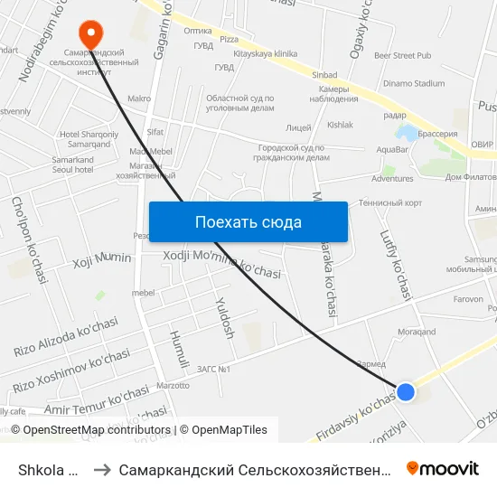 Shkola Nº 17 to Самаркандский Сельскохозяйственный Институт map