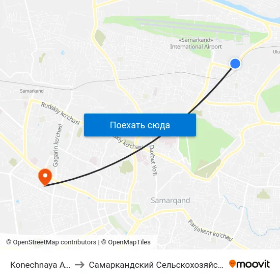 Konechnaya Avtovokzal to Самаркандский Сельскохозяйственный Институт map
