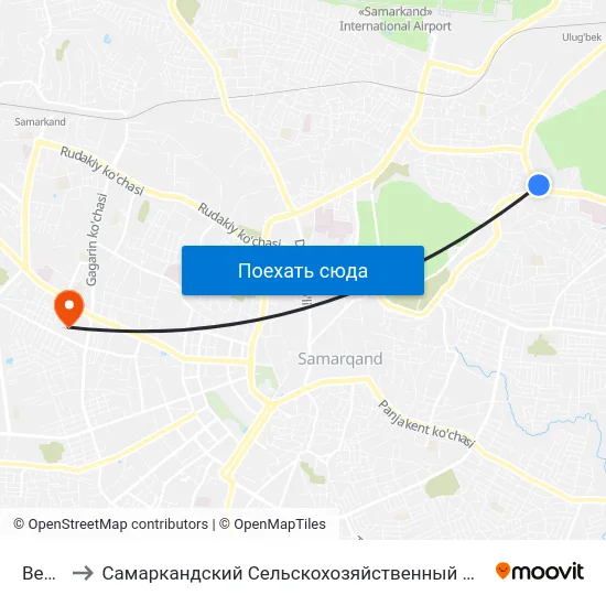Bekat to Самаркандский Сельскохозяйственный Институт map
