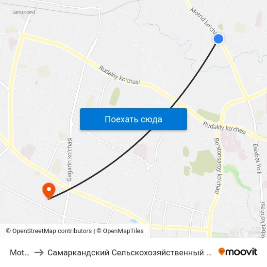 Motrid to Самаркандский Сельскохозяйственный Институт map