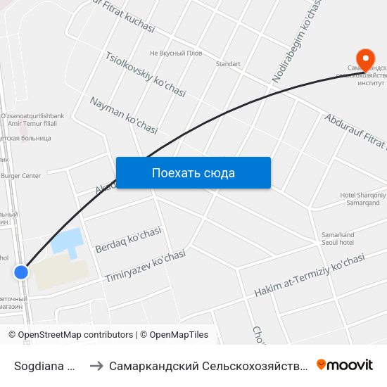 Sogdiana Maskani to Самаркандский Сельскохозяйственный Институт map